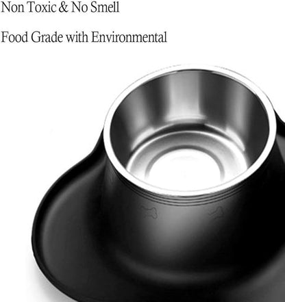 Pet Deluxe Dog Bowls Stainless Steel Dog Bowl with No Spill No Skid Silicone Mat, 24/48 oz Dog Food and Water Bowl Set Double Dog Feeder Bowl Dog Dish for Small Medium Large Sized Dogs Cats Puppy