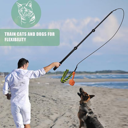 Upgraded Interactive Dog Toys - Extendable Flirt Pole Teaser Wand with Braided Rope Chewing Tugs and Squeaky Plush Chase Toy for Dog Puppy Outdoor Entertainment, Train and Exercise