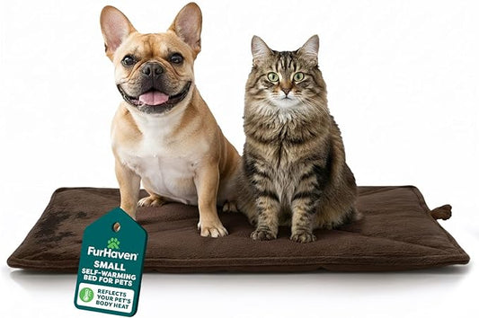 FurHaven ThermaNAP Self Warming Cat Mat, Dog Bed for Crates with Self-Warming Technology for Cozy Rest, Fully Machine Washable, Small, Plush Faux Fur, Espresso