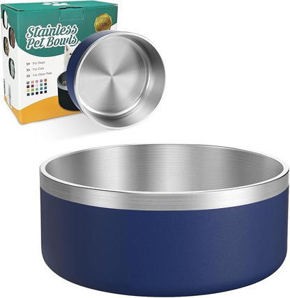 LIANLAI Stainless Steel Dog Bowls, Rust-Resistant Pet Bowls, Non Slip Dog Water Bowl, Versatile Feeding Bowls (Blue，64 oz)