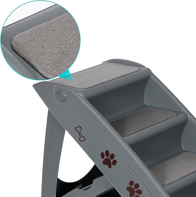 Foldable Pet Stairs with Non-Slip Surface, Portable Dog Steps Ramp for High Beds, Couches, Cars and SUVs, Support Up to 150lbs, Waterproof, Grey