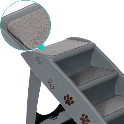 Foldable Pet Stairs with Non-Slip Surface, Portable Dog Steps Ramp for High Beds, Couches, Cars and SUVs, Support Up to 150lbs, Waterproof, Grey