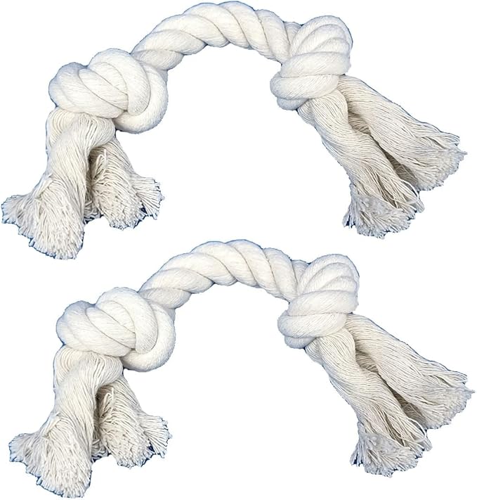 2-Pack Dog Rope Toys for Small & Medium Dogs – Durable 10" Cotton Chew Tug Toys with 2 Knots for Puppy Teething, Dental Cleaning, Boredom Relief, Indoor & Outdoor Play, White