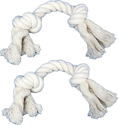 2-Pack Dog Rope Toys for Small & Medium Dogs – Durable 10" Cotton Chew Tug Toys with 2 Knots for Puppy Teething, Dental Cleaning, Boredom Relief, Indoor & Outdoor Play, White