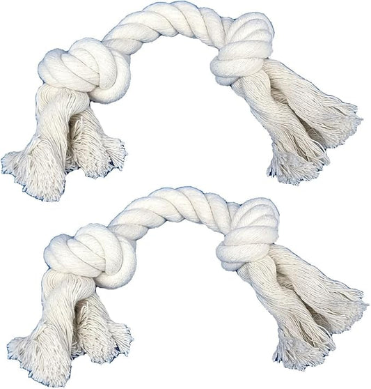 2-Pack Dog Rope Toys for Small & Medium Dogs – Durable 10" Cotton Chew Tug Toys with 2 Knots for Puppy Teething, Dental Cleaning, Boredom Relief, Indoor & Outdoor Play, White