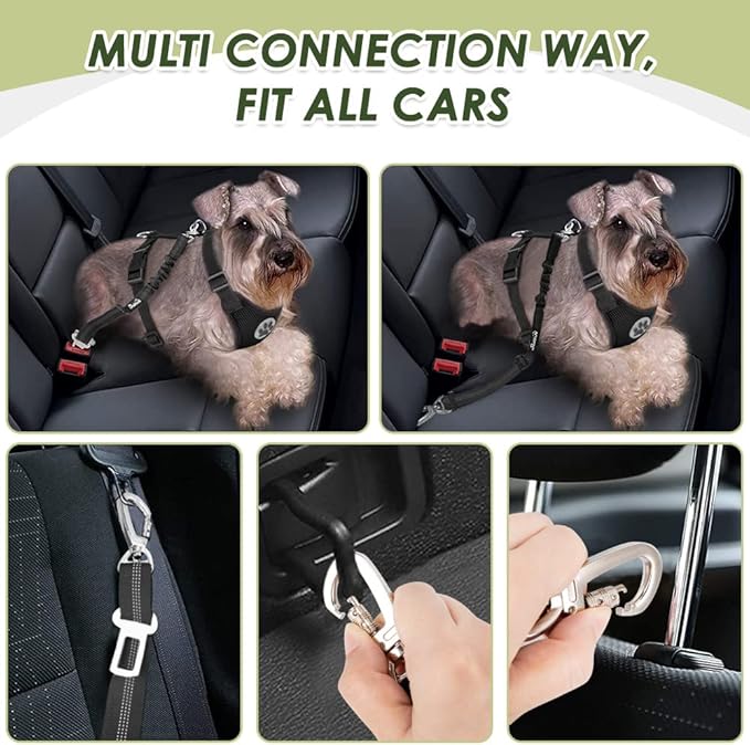 Lukovee Dog Seat Belt for Car, Adjustable Dog Car Harness for Large Medium Small Dogs, Soft Padded & Breathable Mesh Dog Seatbelt with Car Strap and Carabiner (Black,S)