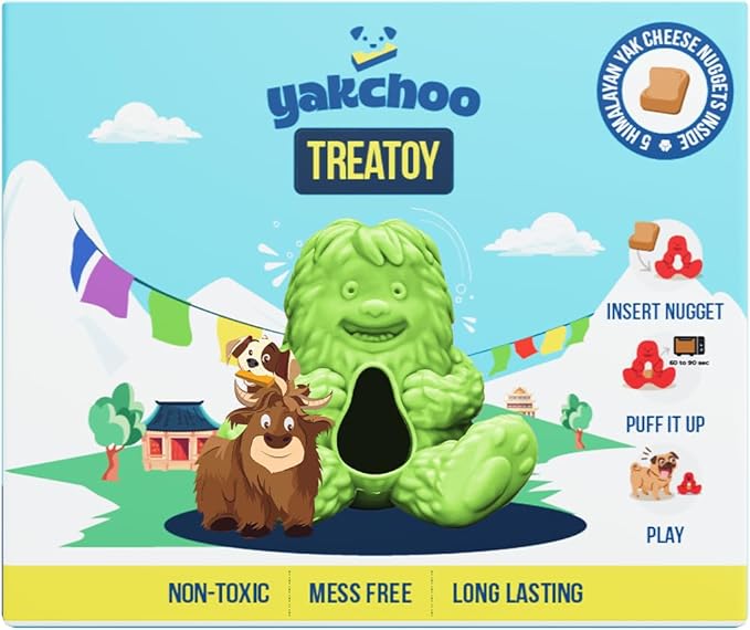 Treatoy for Dogs (Green) | BPA Free Interactive Chew Toy with Natural Himalayan Cheese Treat | Durable, Gentle on Gums, Fun Training & Dental Toy | Includes 5 Yak Cheese Nuggets