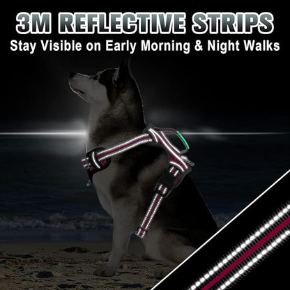BARKBAY No Pull Dog Harness Large Reflective Dog Harness with Front Clip and Easy Control Handle for Walking Training Running with ID tag Pocket(Pink/Black,L)