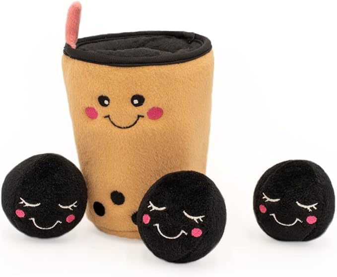 ZippyPaws Burrow- Interactive Dog & Puppy Toys for Boredom, Stimulating Pet Products to Keep them Busy, Hide & Seek Plush Dog Puzzles, Squeaky Enrichment for Small, Medium, & Large Dogs- Boba Milk Tea