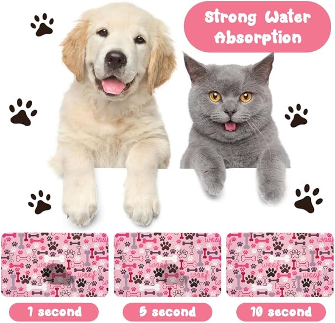 Dog Food Mats for Floors Waterproof, Pet Water Bowl Mats Pet Feeding Absorbent Placemats Pink 16 * 24 inch