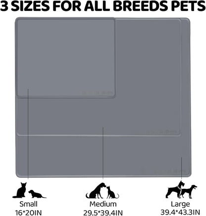 Extra Extra Large Silicone Dog Food Mat 39.4×43.3in and 128oz Silicone Bag Set, Super Size Waterproof Pet Feeding Mat & Container, Non-Slip, Chew-Resistant Floor Protection (Beige&Yellow)