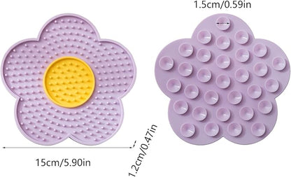 Cats Lick Pad with Suctions Cup Slow Feeders Licking Mat Flower Shape Silicone with Suctions Cup Dog Mat Silicone Dog Treat
