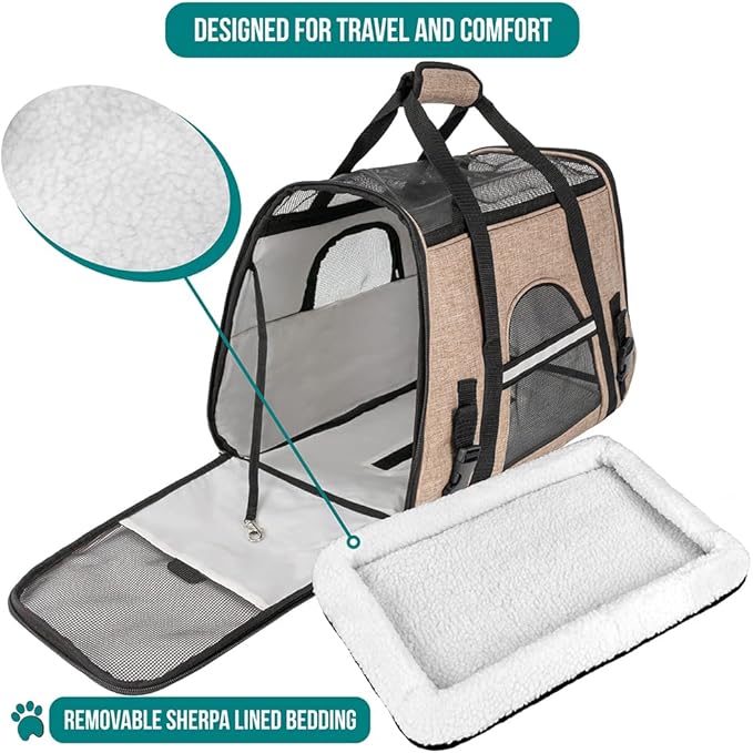 PetAmi Airline Approved Pet Carrier for Cat, Soft Sided Dog Carrier for Small Dog, Cat Travel Supplies Accessories for Indoor Cat, Ventilated Pet Carrying Bag Medium Kitten Puppy, Large Heather Taupe