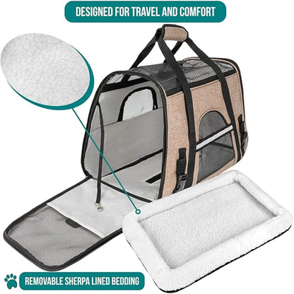 PetAmi Airline Approved Pet Carrier for Cat, Soft Sided Dog Carrier for Small Dog, Cat Travel Supplies Accessories for Indoor Cat, Ventilated Pet Carrying Bag Medium Kitten Puppy, Large Heather Taupe
