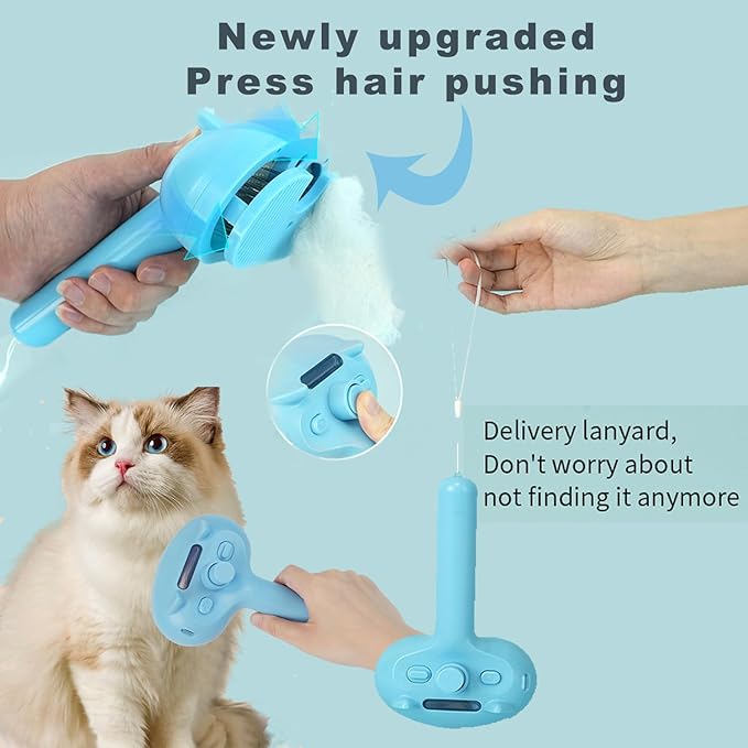 Cat Steam Brush Pet Spray Hair Removal Comb Steam Brush for Shedding & Grooming for Long & Short Haired Pets (2pcs Blue and white)