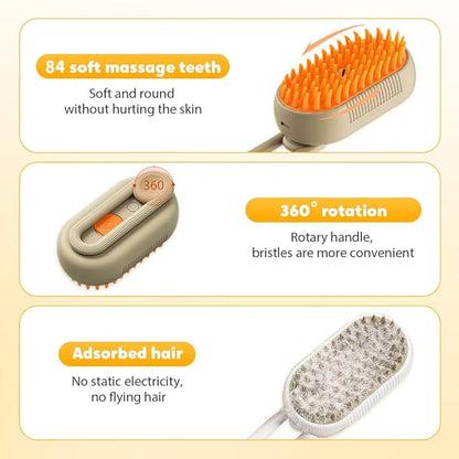 3 In1 Cat Steamy Brush, 2026 New Comb for Cats Dogs, Dog Brush with Steam Self Cleaning Pet Hair, Pet Spray Hair Removal Comb for Shedding, Long Short Haired with One-Click (Milk coffee)