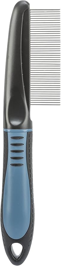 Trixie Comb with fine Teeth - smoothes The Coat - top Coat and Undercoat - Rubberised Plastic Handle - 22 cm - Black/Blue - 23764