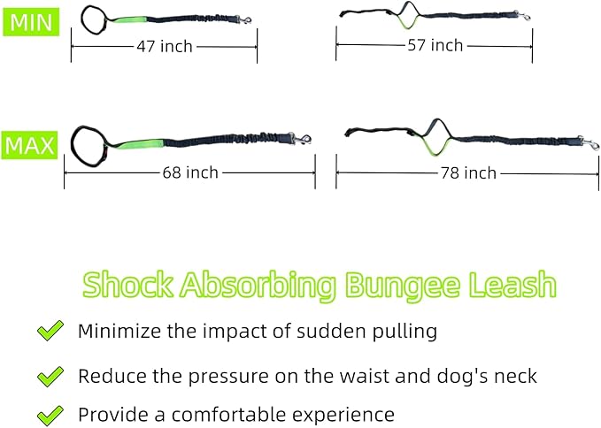 FJ Four Joys Hands Free Dog Leash with Zipper Pouch, Waist Leash for Dog Walking with Shock Absorbing Bungee for Walking, Jogging and Running (Yellow-Green)