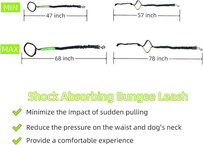 FJ Four Joys Hands Free Dog Leash with Zipper Pouch, Waist Leash for Dog Walking with Shock Absorbing Bungee for Walking, Jogging and Running (Yellow-Green)