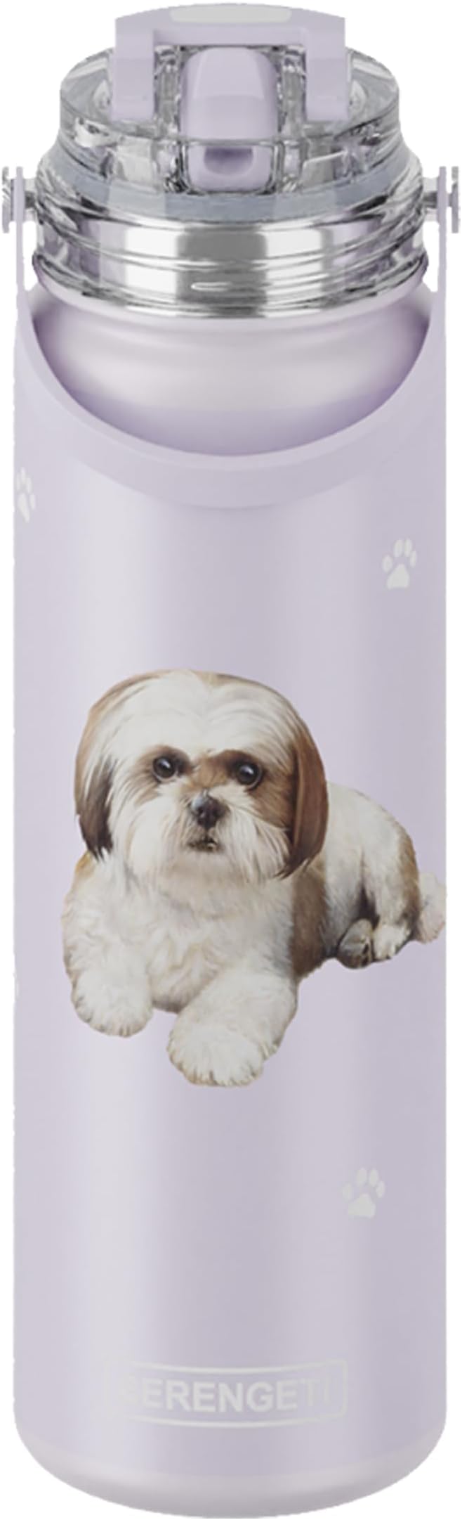 SERENGETI 24 Oz Water Bottle Stainless Steel with Spill Proof Lid - Double walled Vacuum Insulated water flask - Realistic 3D Print of your favorite dog (Shih Tzu)
