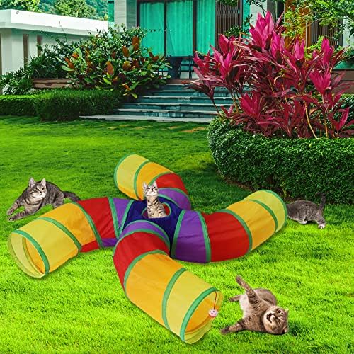 Bemodst S-Type Cat Tunnel, 2 Way/3 Way/4 Way/5 Way Collapsible S-Shape Small Animal Tubes Kitty Tunnels Interactive Maze House Toy with Storage Bag for Kitten Puppy Rabbit Guinea Pig (Rainbow-4 Way) - Image 2