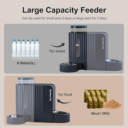 Gardner Pet Gravity Cat Food Feeder and Water Dispenser Stainless Steel Bowls Two-in-One Set Large Capacity Automatic Feeder for Pets Dogs, Puppies, Kittens-(0.8 Gallons x 2)