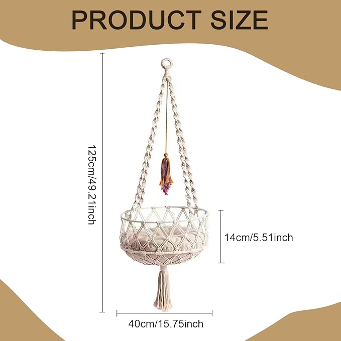 Cat Swing, 49 Inch Hanging Cat Bed with Cotton Mat, Boho Style Hammock with Tassel, Space Saving Hammock Bed for Sleeping, Playing, and Lounging, Hammocks