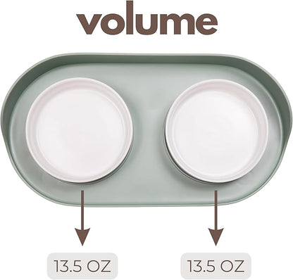 A4DOG Ceramic Dog Bowls with Stand - Elevated Dog Water and Food Bowl Set 13.5oz Cat & Dog Feeding Station Spill Proof Splash Proof Raised Pet Food Bowls for Dogs, No Mess Pet Feeder - Green