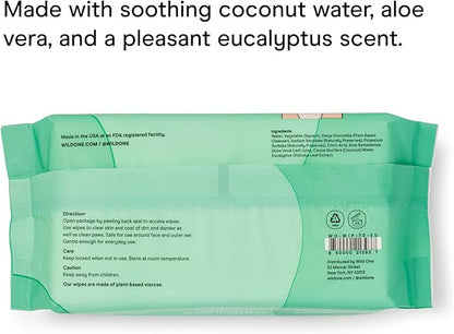 Wild One, Eucalyptus Natural Dog Grooming Wipes, Cruelty-free, resealable lid, 70 wipes per pouch, 210 Count