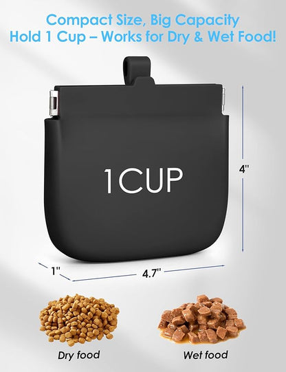 RBibei【One-Hand Access Silicone Dog Treat Pouch, Small Pocket Sized Training Pouch with Pull Tab & Auto Closing Lid for Easy Pet Training & Walking (Black)