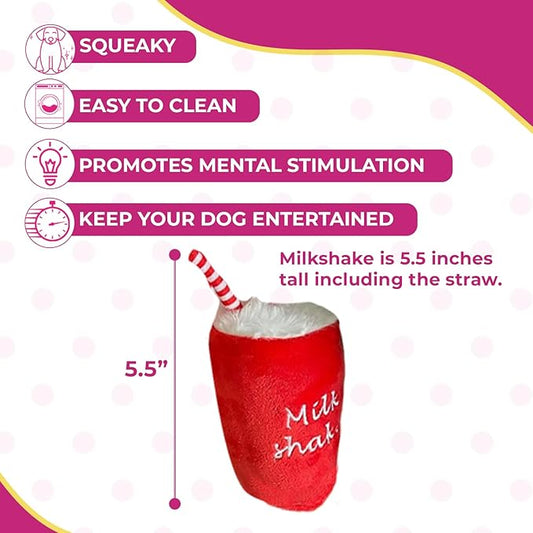 Glow Pups Dog Toys, Squeaky Milkshake Plush Dog Toy for Puppies, Easy to Clean, Promotes Mental Stimulation, Keeps Dog Entertained, Crinkle Sound, Red