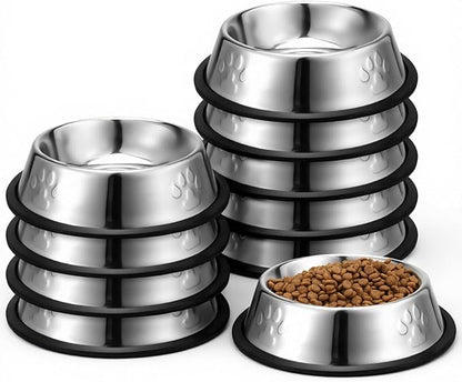 10 Pcs Small Dishes for Dogs Metal Dog Bowls No Slip Puppy Bowl Stainless Steel Dogs Food and Water Bowls with Rubber Base Bottom Pet Feeding Dishes for Cats