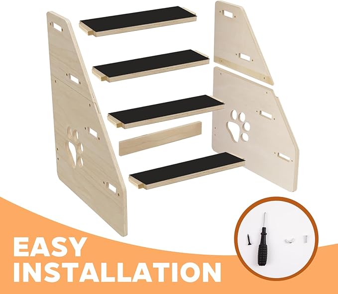 Dog Stairs Ramp, Wooden 4-Step Dog Ramp for Small/Medium/Older Dogs and Cats, Non-Slip Pet Ladder for High Beds, Sofas, Bay Windows