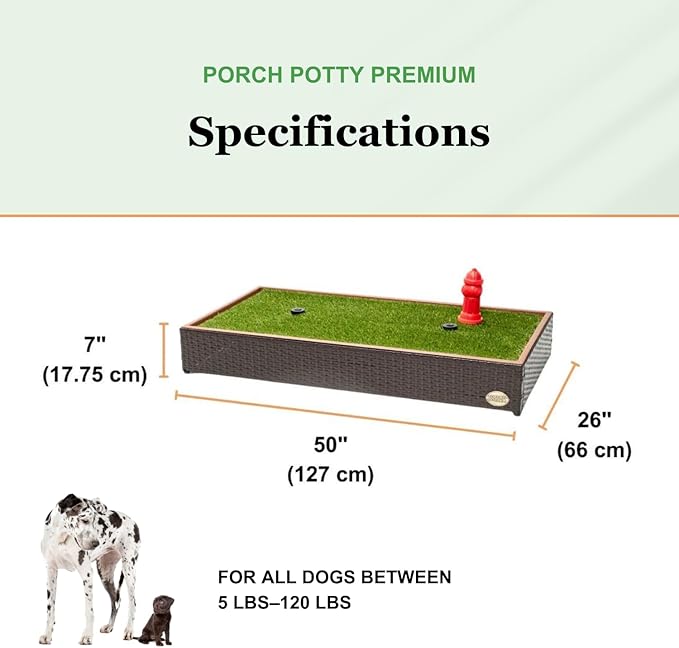 Porch Potty Artificial Grass for Dogs With Sprinkler - Top of the line Premium Quality 26x50x7 Reusable Potty Training Pad for dogs - Washable Pee Pad for Dogs - Instant Drainage - 4x2 Feet Grass Area