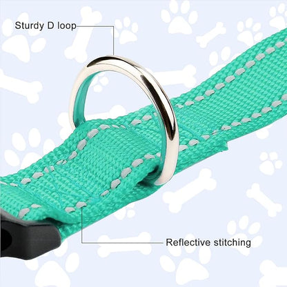 FunTags Reflective Dog Collar, Sturdy Nylon Collars for Large Girl and Boy Dogs, Adjustable Dog Collar with Quick Release Buckle, Turquoise