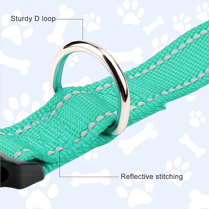 FunTags Reflective Dog Collar, Sturdy Nylon Collars for Puppy and Extra Small Girl and Boy Dogs, Adjustable Dog Collar with Quick Release Buckle,Turquoise,5/8" Width