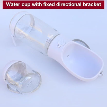 Dog Water Bottle with Food Container Holder, Travel Puppy Drinking Bowl, Portable Pet Water Dispenser, Patented Design, Food Grade Plastic 19 oz Water Bottle+100g Snack cans