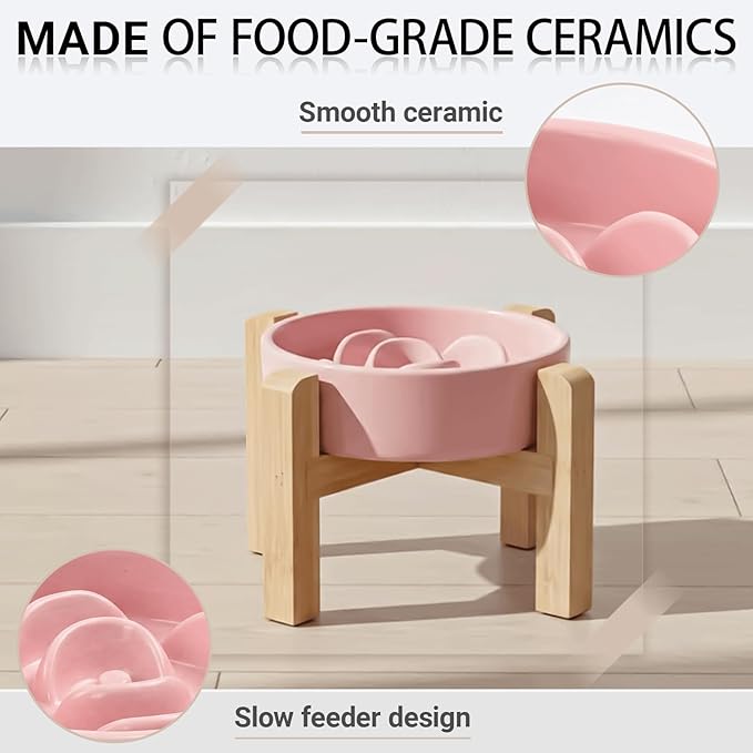 Petygooing Elevated Slow Feeder Ceramic Dog Bowls 8.26in, Slow Feeder Elevated Bowl for Small&Medium, Ceramic Slow Feeder Heavy Weighted Non-Toxic Non-Slip Puzzle Maze(Pink, 8.26in)