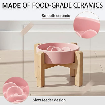 Petygooing Elevated Slow Feeder Ceramic Dog Bowls 8.26in, Slow Feeder Elevated Bowl for Small&Medium, Ceramic Slow Feeder Heavy Weighted Non-Toxic Non-Slip Puzzle Maze(Pink, 8.26in)