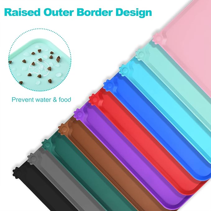 Silicone Waterproof Dog Cat Pet Feeding Mats, Non Slip, Easy Clean Pet Dog Cat Bowl Mats Placemat (24" x 16") Green