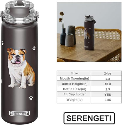SERENGETI 24 Oz Water Bottle Stainless Steel with Spill Proof Lid - Double walled Vacuum Insulated water flask - Realistic 3D Print of your favorite dog (Bernese Mt. Dog)