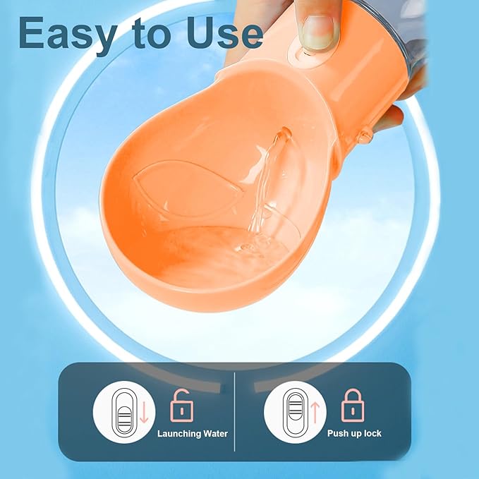 Dog Water Bottle, Widen Sink Portable Dogs Water Dispenser 17oz, Leak Proof, Outdoor Drink Bottles Cat, Puppy, Pet, Essential Items for Travel, Walking, Hiking, Dog Accessorie (Orange, 17oz)