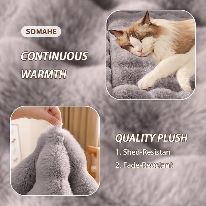 Cat Bed Mat, Soft Plush Faux Fur Kneading Pet Bed, Machine Washable Cat Sleeping Pad for Indoor Cats & Kittens, Non-Slip Fluffy Cat Rug for Couch Sofa Floor, 23x15 Inch Grey