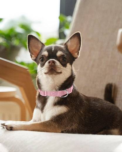 Dynmeow Soft and Breathable Cotton Dog Collar, Durable Adjustable Cute Female Girl Girl Pet Collar with Quick-Release Buckle, Lightweight for Sensitive Skin for Puppies and Extra-Small Dogs, Pink, Xs