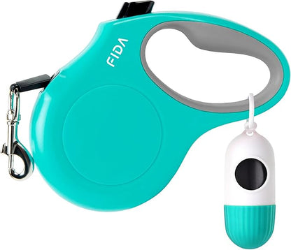 Fida Retractable Dog Leash with Dispenser and Poop Bags, 16 ft Pet Walking Leash for Large Dog up to 110 lbs, Anti-Slip Handle, Tangle-Free, Reflective Nylon Tape (L, Teel)