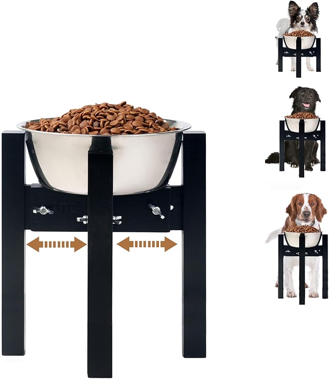 Elevated Dog Bowl Stand,Adjustable Dogs Food Stand for 7”-10” Bowls,Single Cat Water Bowl Holder 10” Tall for Medium Dogs Black