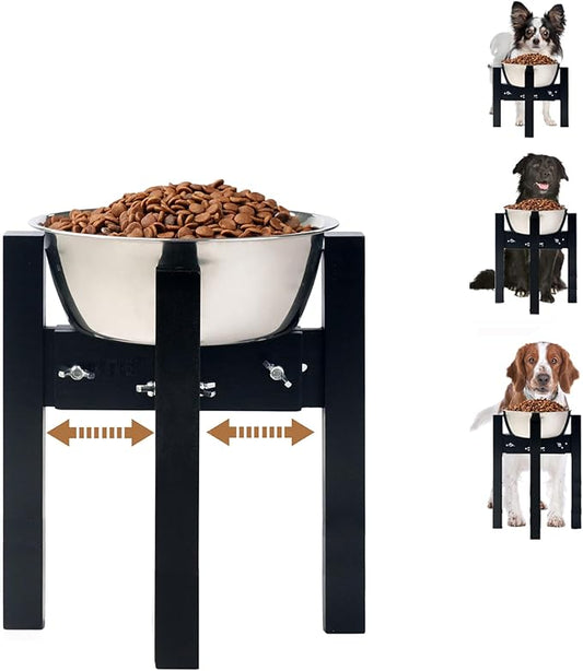 Elevated Dog Bowl Stand,Adjustable Dogs Food Stand for 7”-10” Bowls,Single Cat Water Bowl Holder 10” Tall for Medium Dogs Black