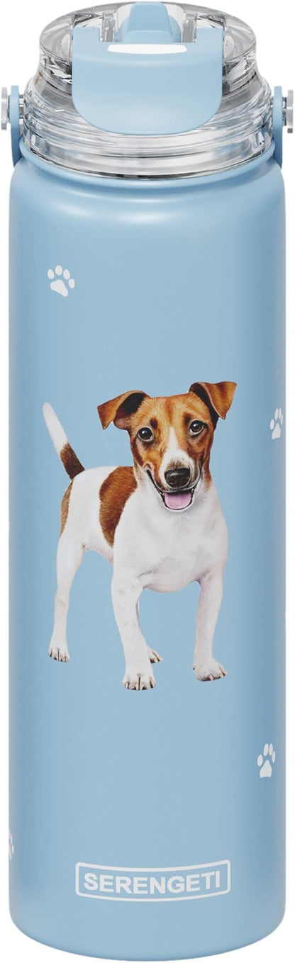 SERENGETI 24 Oz Water Bottle Stainless Steel with Spill Proof Lid - Double walled Vacuum Insulated water flask - Realistic 3D Print of your favorite dog (Jack Russell Terrier)