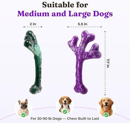 Indestructible Tough Dog Toys for Aggressive Chewers - 2 Pack Beef and Bacon Flavored Chew Bone for Large Dogs 20-90 lbs, Long Lasting & Keep Them Busy (XL Cactus) Dark Purple & Dark Green
