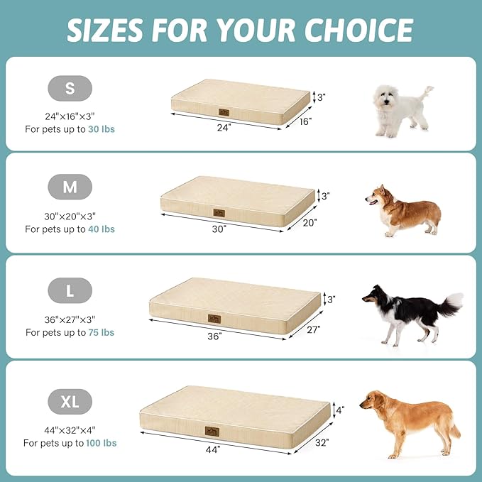 Cooling Dog Bed for Crate, Waterproof Dog Crate Mat with Removable Washable Cover, Orthopedic Egg Crate Foam Support, Dog Crate Bed 29x18x3 Inch,Beige